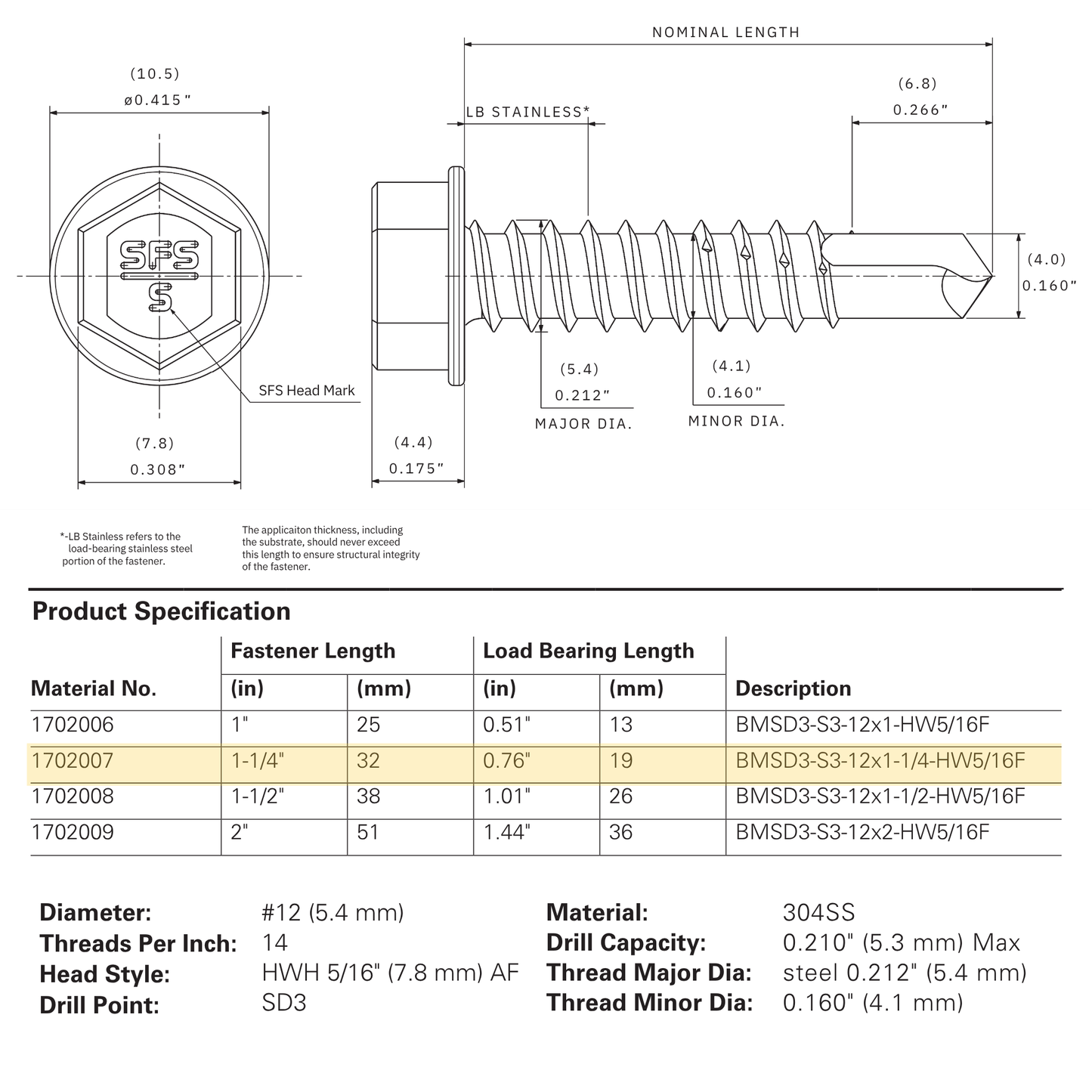 SFS BMSD3-S3-12 Bi-Metal Self-Drilling Screw - #12 x 1-1/4" Hex Washer Head (250 Pack)