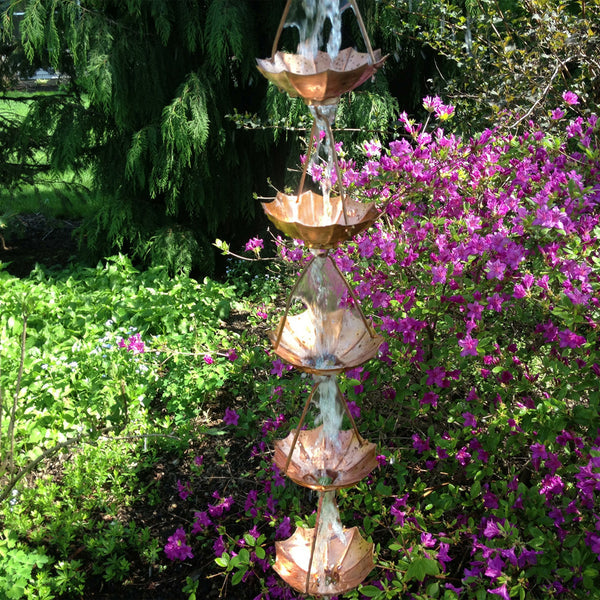 Copper Rain Chain - Umbrella Cup - 10'