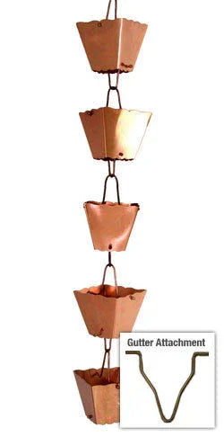 Copper Rain Chain - Square Cup - 10'