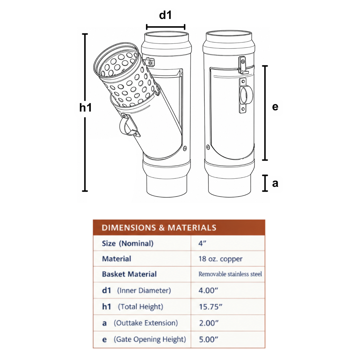 Inline Downspout Cleanouts for Copper Half-Round Gutters - 4"