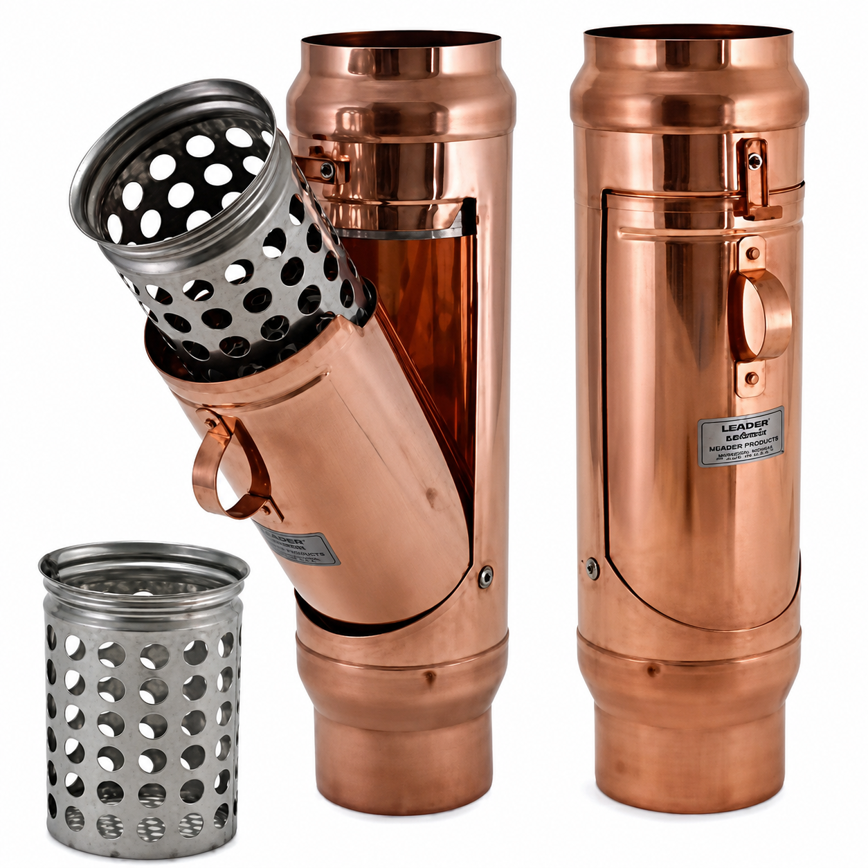 Inline Downspout Cleanouts w/ Removable Basket for Copper Half-Round Gutters - 4"