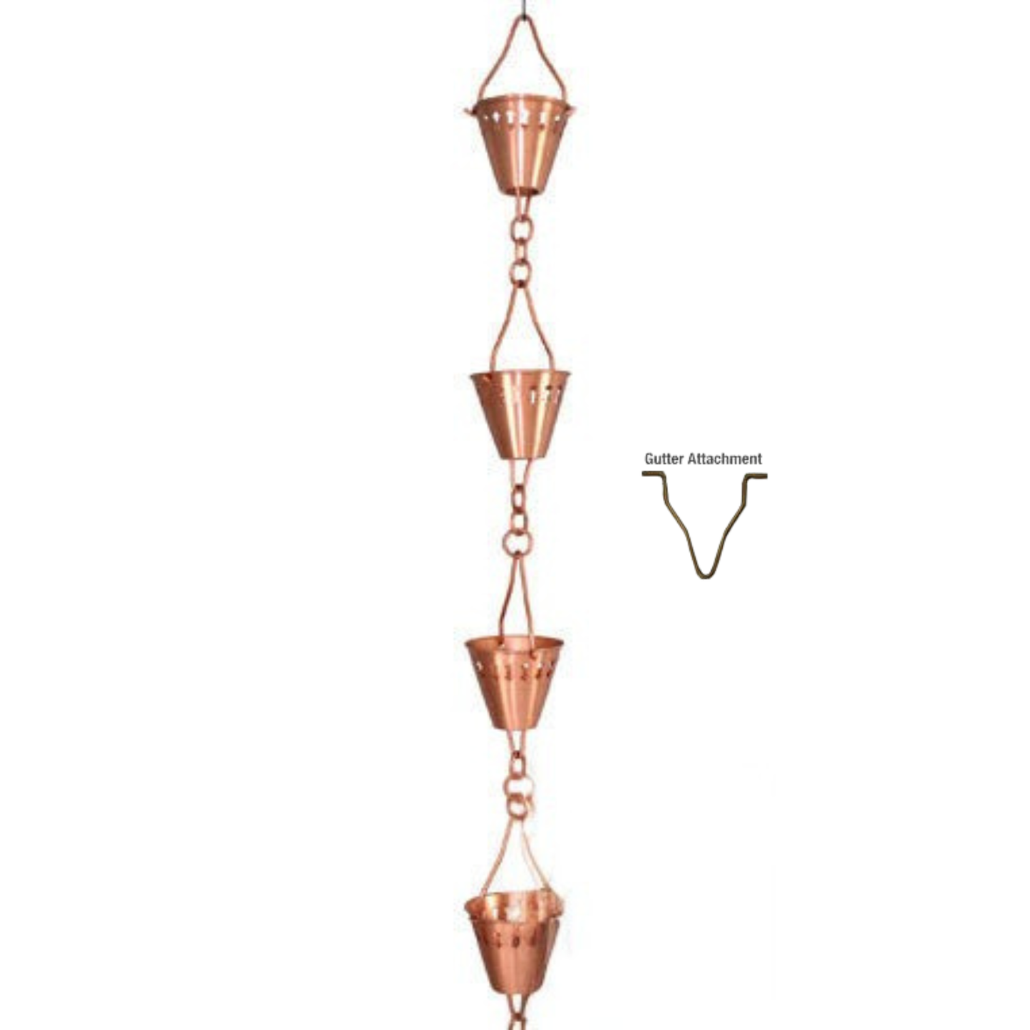 Copper Plated Stainless Steel Rain Chain - Shade Cup - 10'