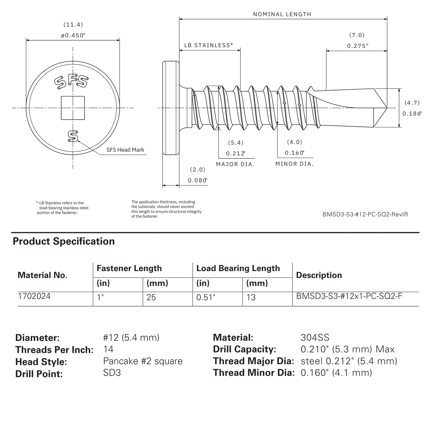 SFS BMSD3-S3-12-SQ2 Bi-Metal Self-Drilling Screw - #12 x 1" Pancake Head (250 Pack)