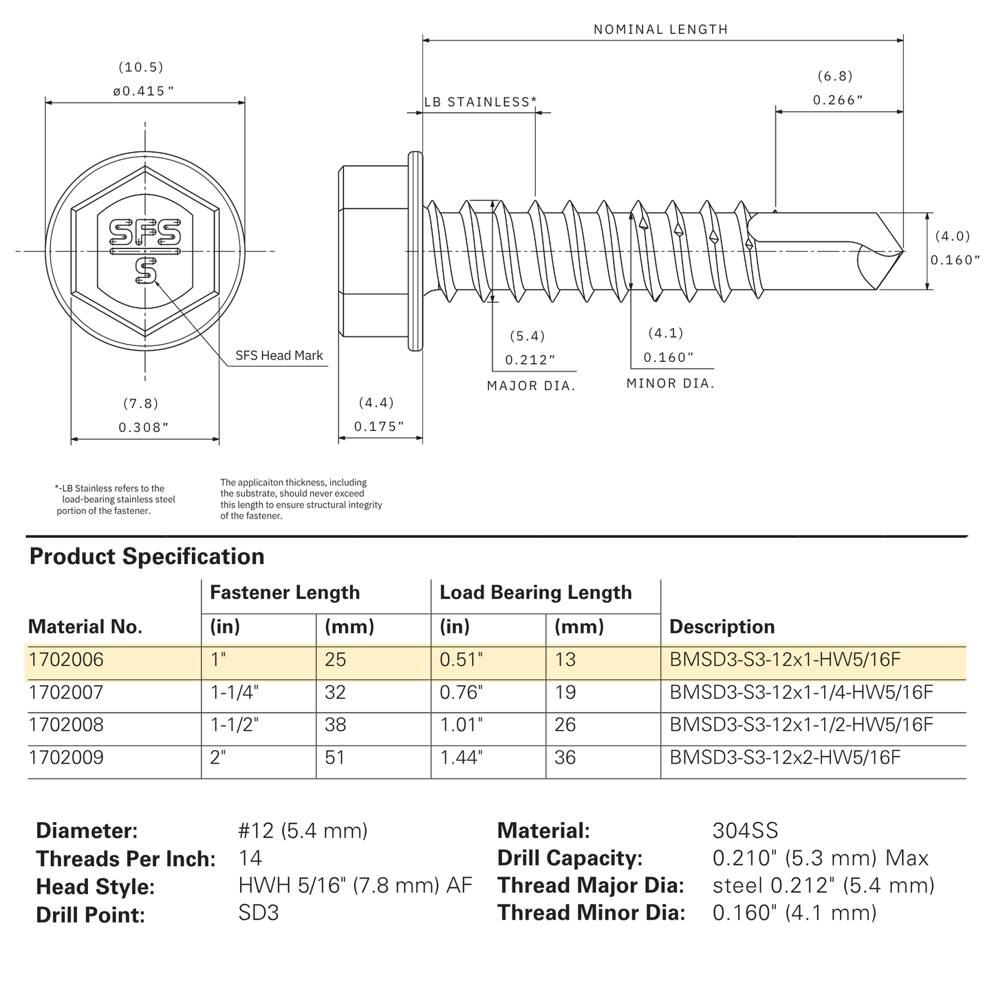 SFS BMSD3-S3-12 Bi-Metal Self-Drilling Screw - #12 x 1" Hex Washer Head (250 Pack)