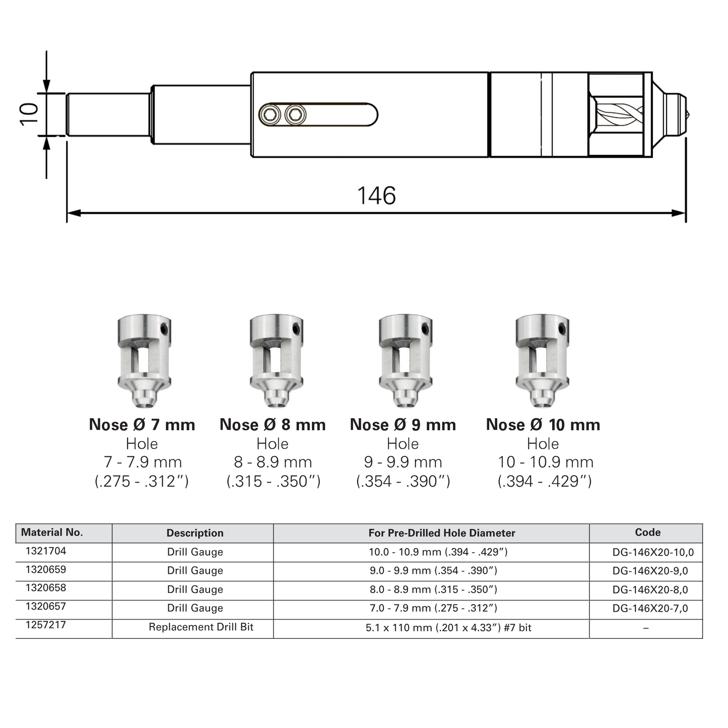 SFS DG Drill Gauge with 5.1mm Drill Bit for AP16 & SSO-D15 Rivets