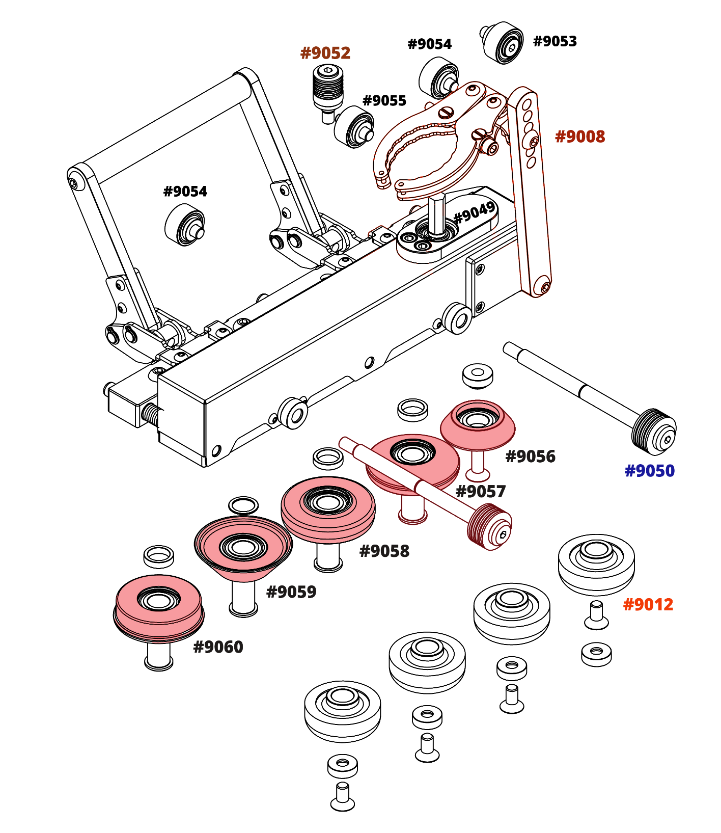 9040 Black Wheel set (All 5 Wheels) for Double Falz Seamer