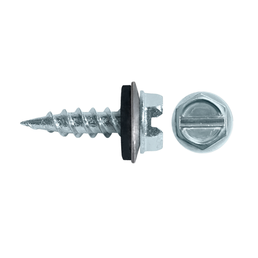 Daggerz #8 x 3/4" Self-Piercing Screw - Slotted Hex Washer Head with EPDM Bonded Washer, Zinc Plated (5,000 Pack)