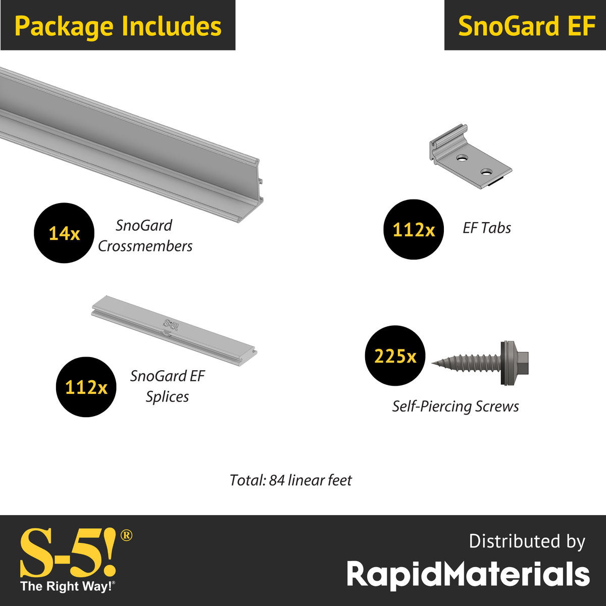 S-5! SnoGard™ EF Snow Retention System for Exposed-Fastened Metal Roofs - 84 LF Kit