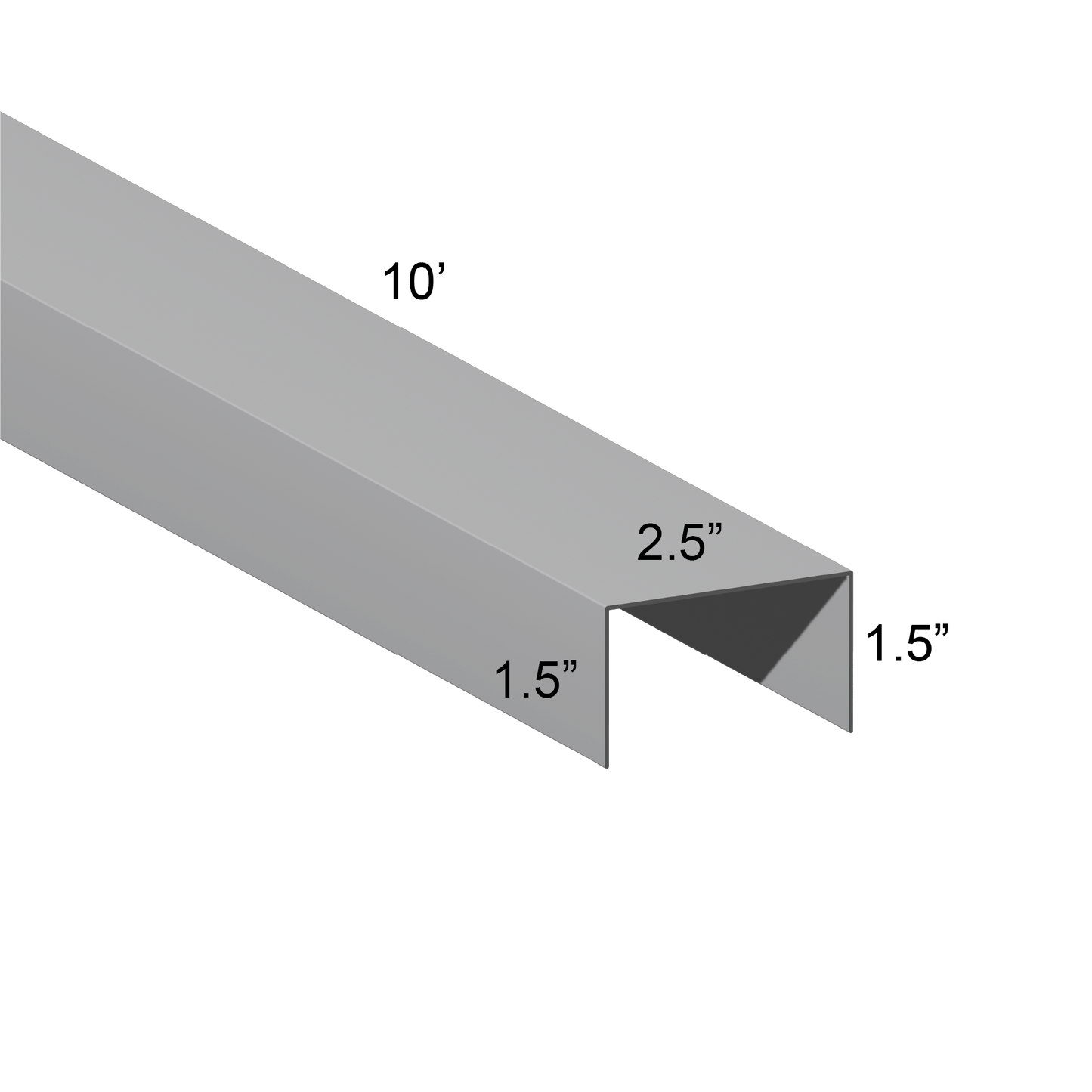 Galvanized U Channel Spec Drawing Web 2.5", Legs 1.5" 10ft long