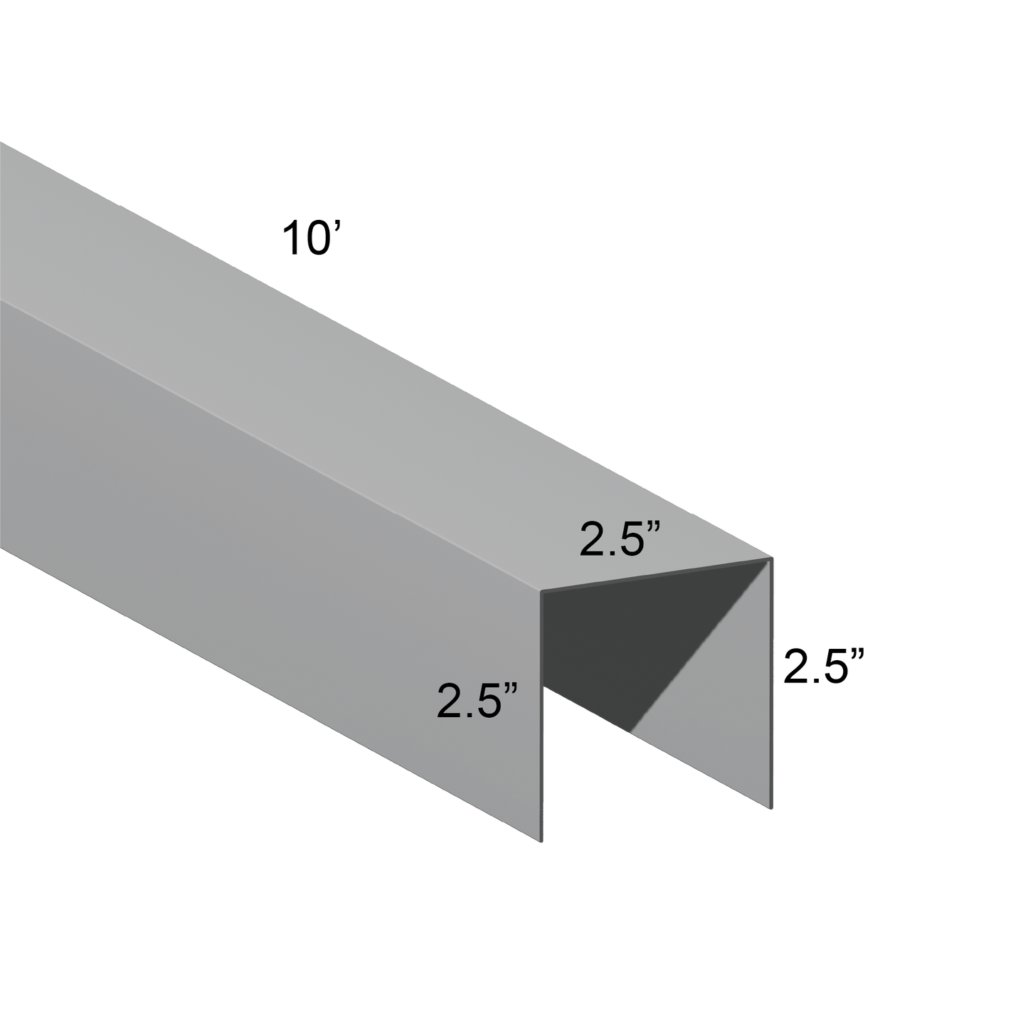 Galvanized U Channel Spec Drawing Web 2.5", Legs 2.5" 10ft long