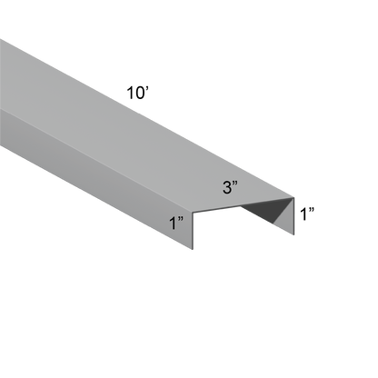 Galvanized U Channel Spec Drawing Web 3", Legs 1" 10ft long