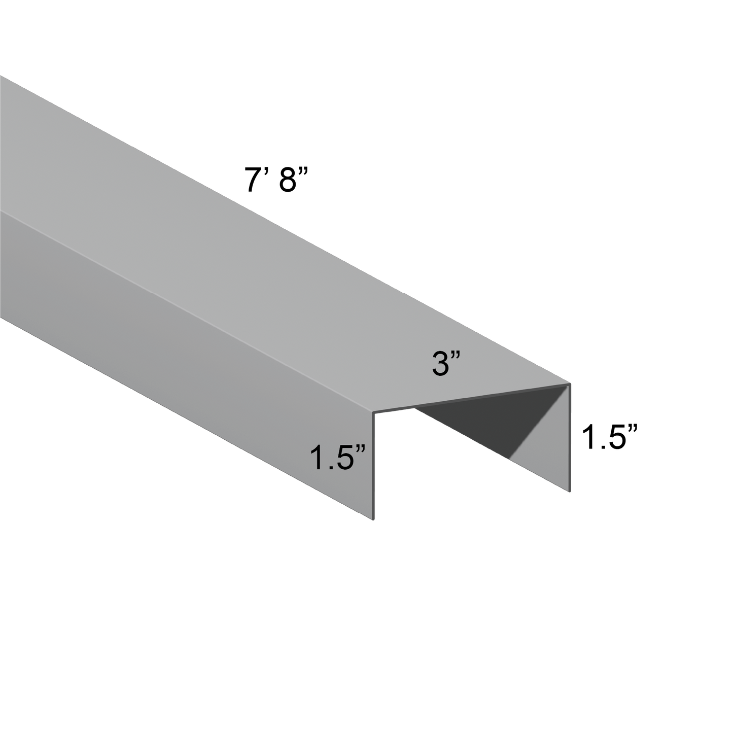 Galvanized U Channel Spec Drawing Web 3", Legs 1.5" 7.67ft long