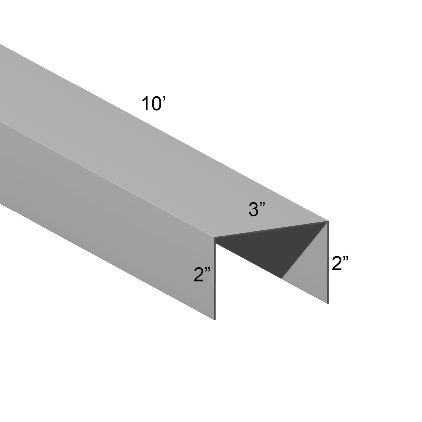 Galvanized U Channel Spec Drawing Web 3", Legs 2" 10ft long