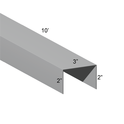 Galvanized U Channel Spec Drawing Web 3", Legs 2" 10ft long