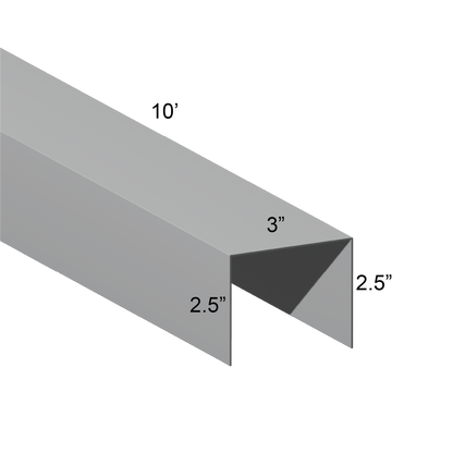Galvanized U Channel Spec Drawing Web 3", Legs 2.5" 10ft long