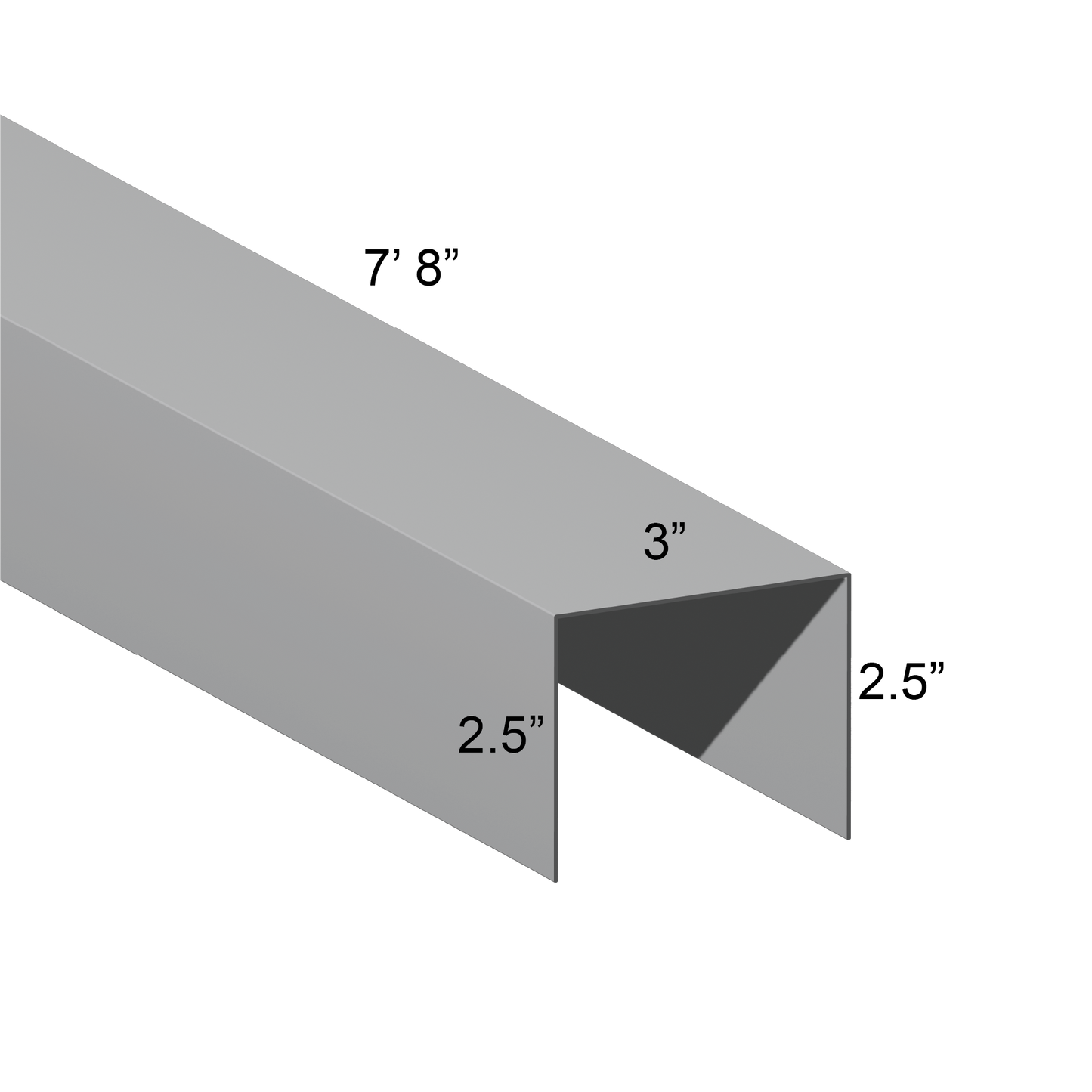Galvanized U Channel Spec Drawing Web 3", Legs 2.5" 7.67ft long