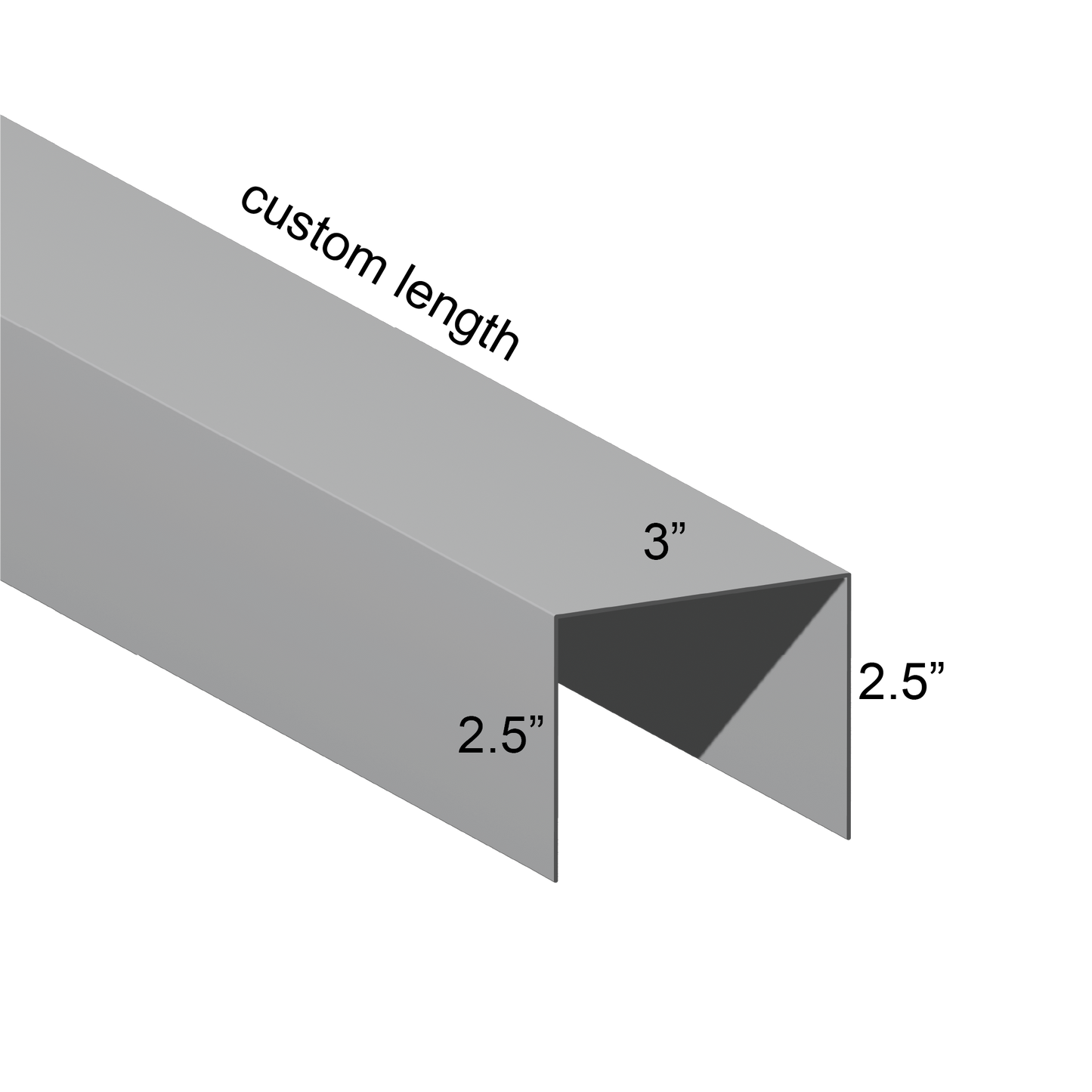 Galvanized U Channel Spec Drawing Web 3", Legs 2.5" custom length