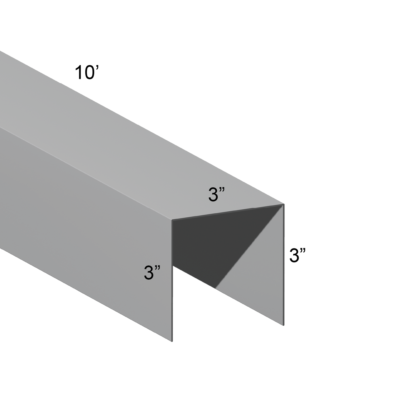 Galvanized U Channel Spec Drawing Web 3", Legs 3" 10ft long