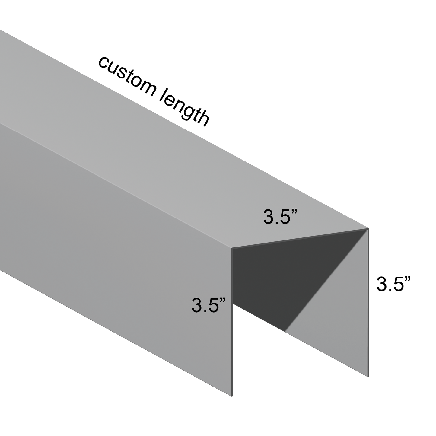 Galvanized U Channel Spec Drawing Web 3.5", Legs 3.5" custom length