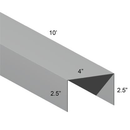 Galvanized U Channel Spec Drawing Web 4", Legs 2.5" 10ft long