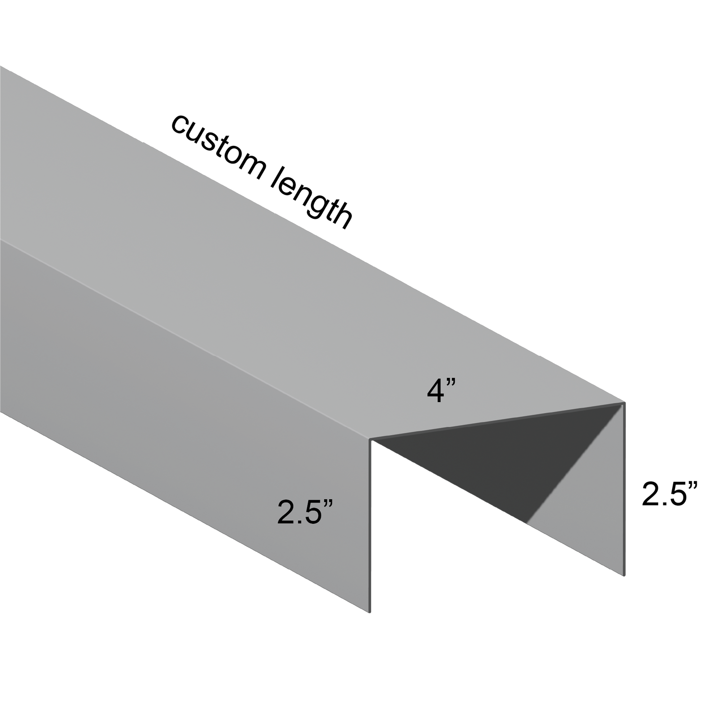 Galvanized U Channel Spec Drawing Web 4", Legs 2.5" custom length