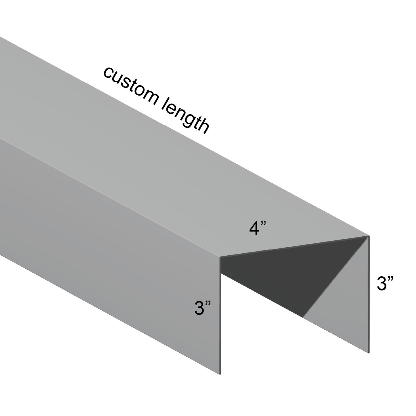 Galvanized U Channel Spec Drawing Web 4", Legs 3" custom length