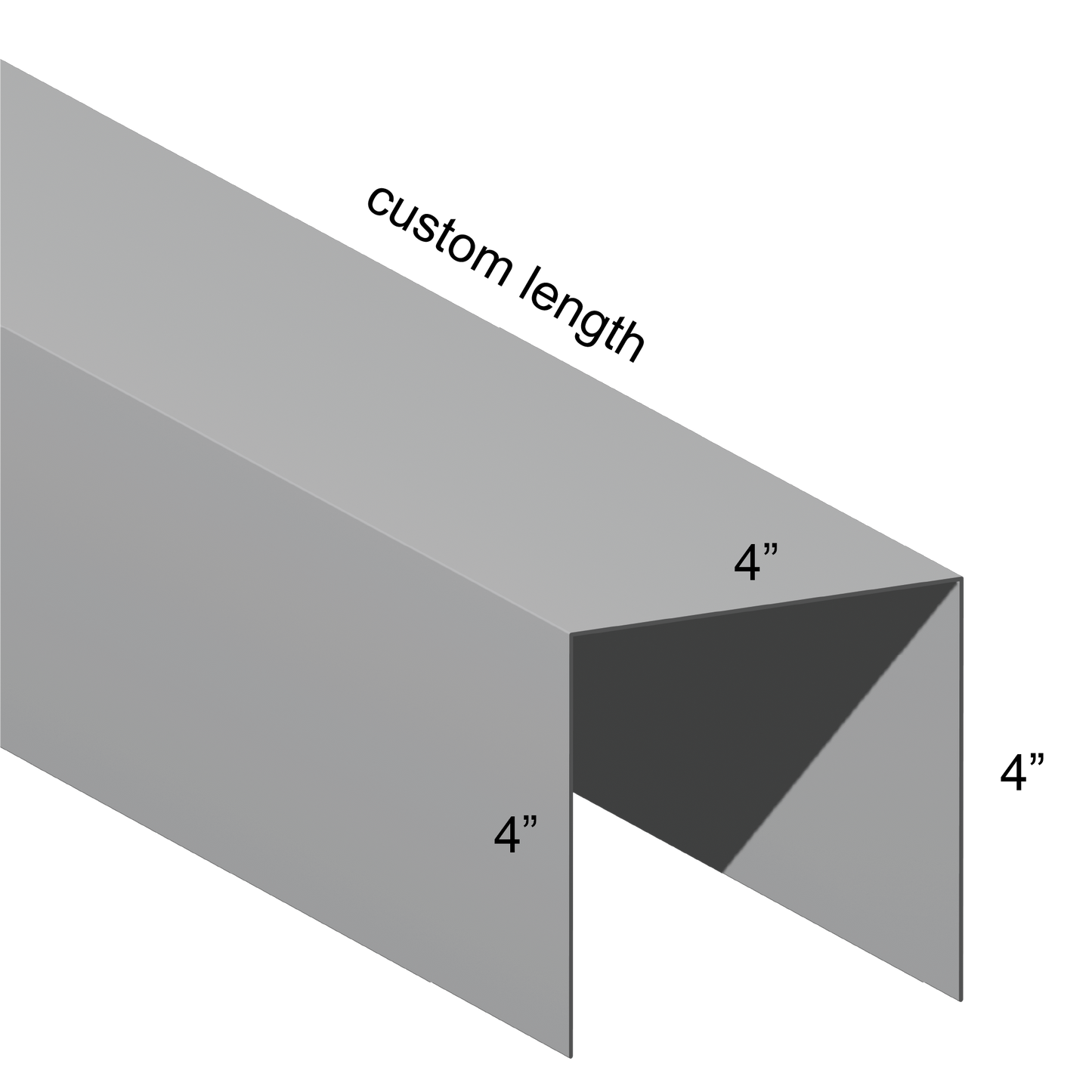 Galvanized U Channel Spec Drawing Web 4", Legs 4" custom length