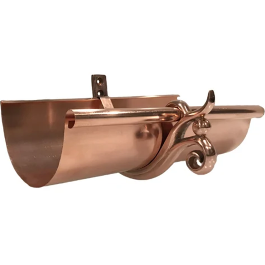 Ball & Scroll Fascia Mount Gutter Hangers for Copper Half-Round Gutters - 6"