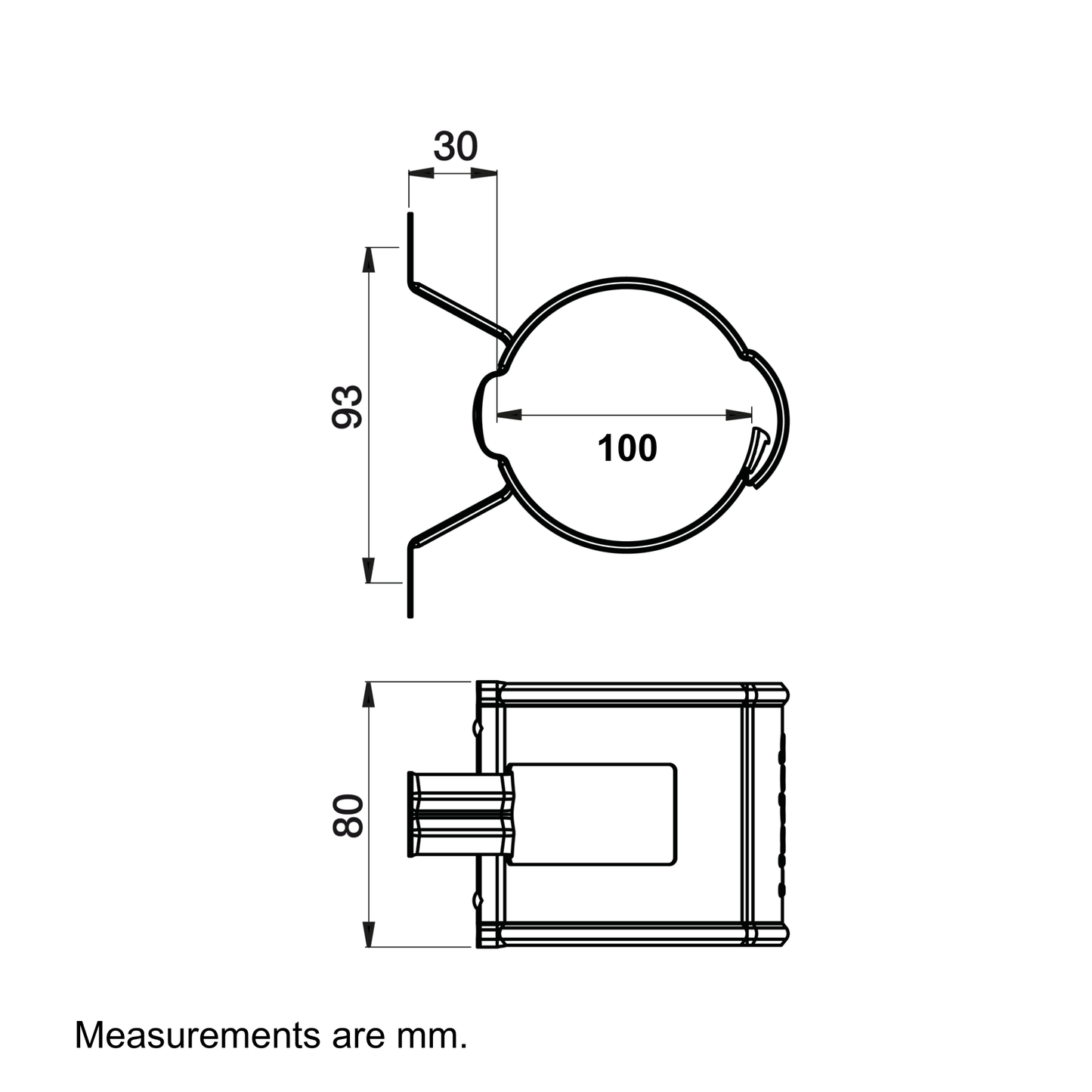 Nordic Steel Round Downspout Wide Bracket – 4" – Black