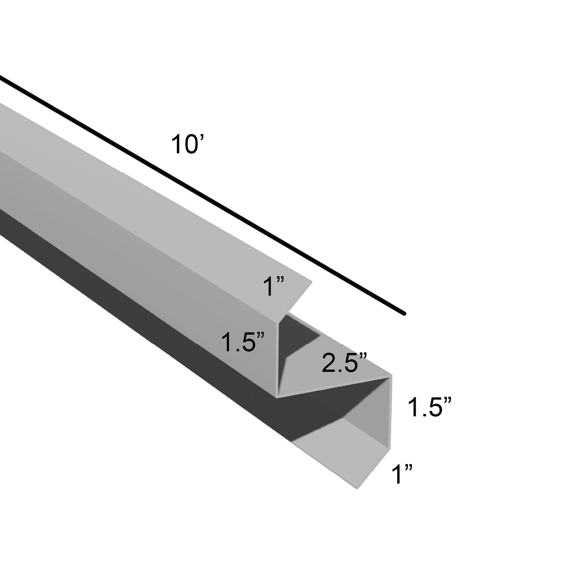 Stiffened Z-Girts with Lips with a depth of 2.5in and length of 10ft dimensions drawing for framing and construction and rainscreen