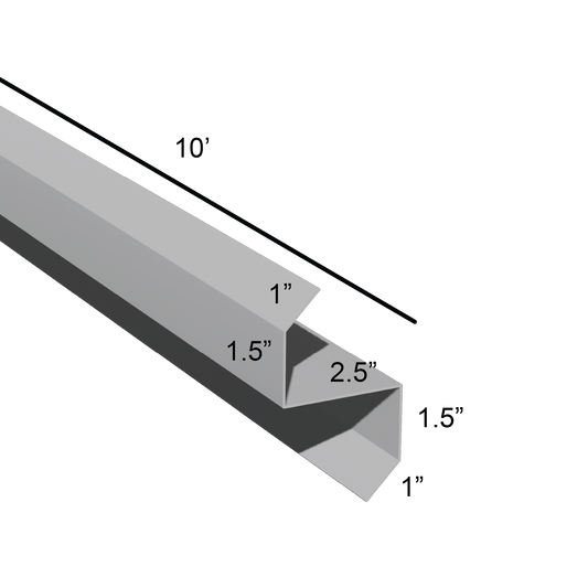 Stiffened Z-Girts with Lips with a depth of 2.5in and length of 10ft dimensions drawing for framing and construction and rainscreen