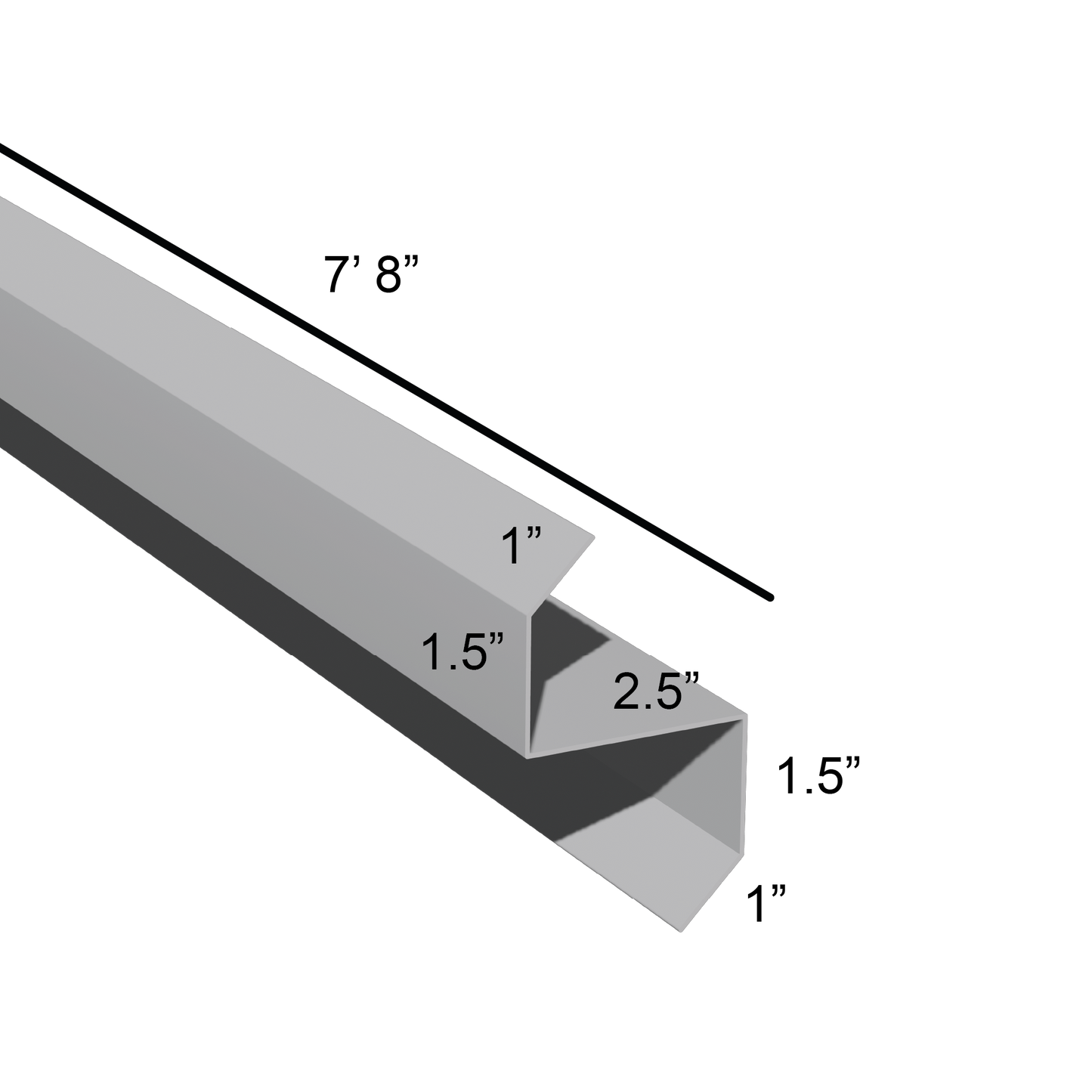 Stiffened Z-Girts with Lips with a depth of 2.5in and length of 7ft 8in dimensions drawing for framing and construction and rainscreen