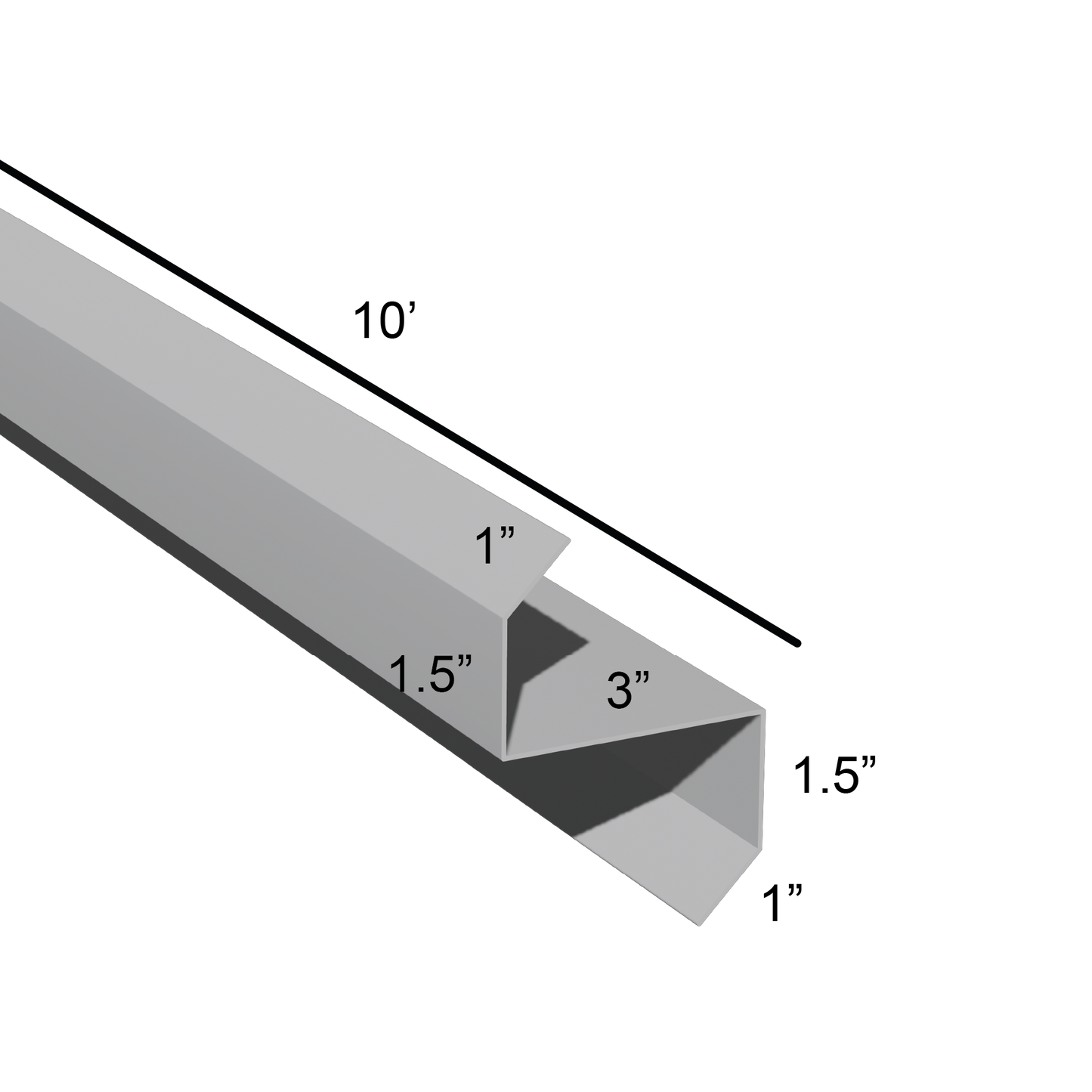 Stiffened Z-Girts with Lips with a depth of 3in and length of 10ft dimensions drawing for framing and construction and rainscreen