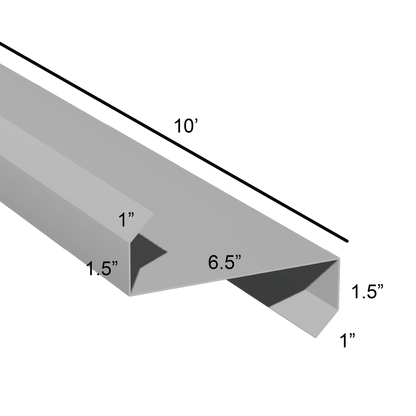 Stiffened Z-Girts with Lips with a depth of 6.5in and length of 10ft dimensions drawing for framing and construction and rainscreen