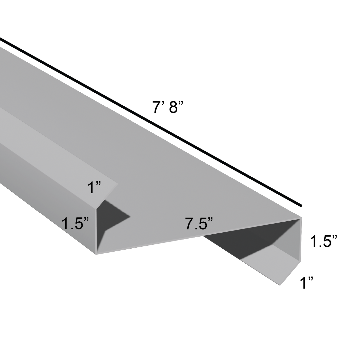 Stiffened Z-Girts with Lips with a depth of 7.5in and length of 7ft 8in dimensions drawing for framing and construction and rainscreen
