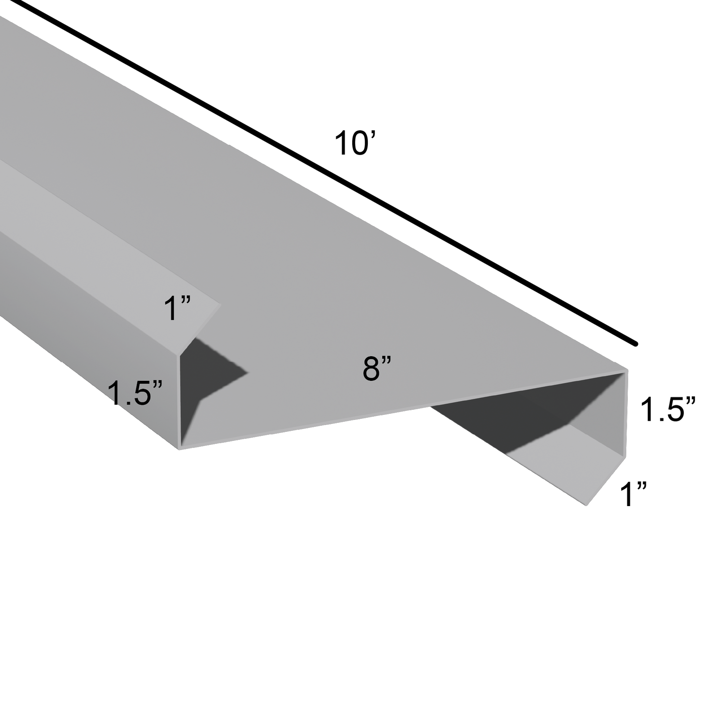 Stiffened Z-Girts with Lips with a depth of 8in and length of 10ft dimensions drawing for framing and construction and rainscreen