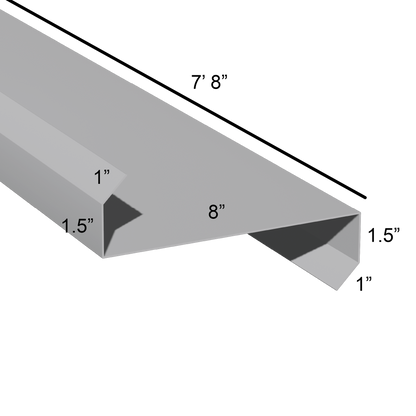 Stiffened Z-Girts with Lips with a depth of 8in and length of 7ft 8in dimensions drawing for framing and construction and rainscreen