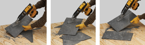Malcos TurboShear for natural slate uses your cordless drill for power. Available from Rapid Materials